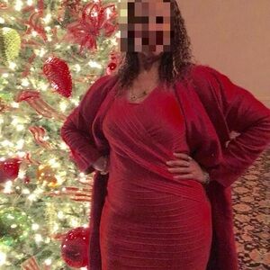 Red/Orange Faux Wrap Ribbed Sweater Dress, Size 12